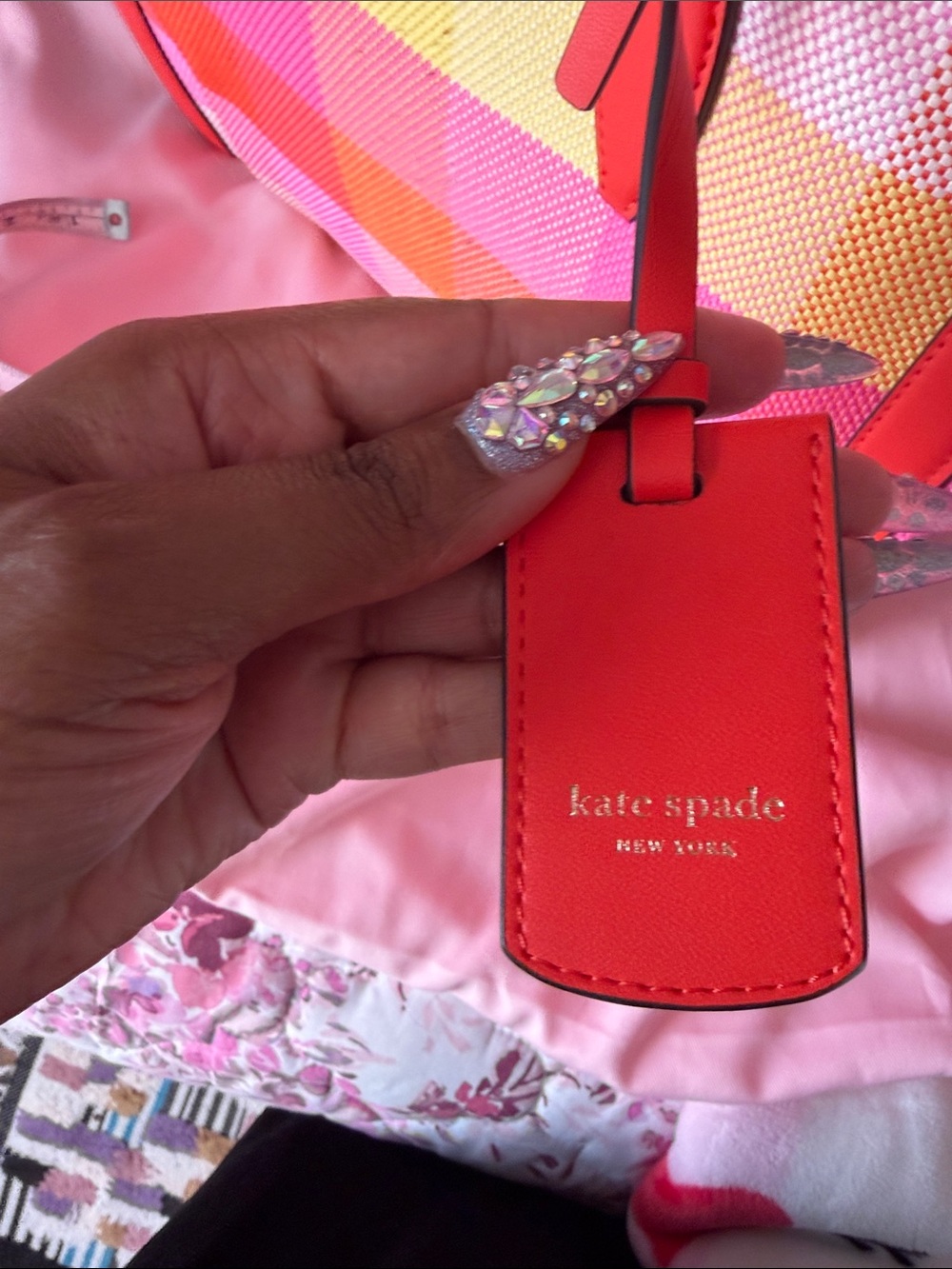 kate spade Pink, Orange & Yellow plaid Canvas Tote - Picture 13 of 14